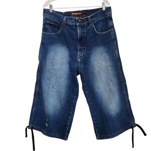 VTG 3% Southpole Jean Capri Shorts Baggy Y2K Skater Hip‎ Hop Sz 34 Cyber Goth